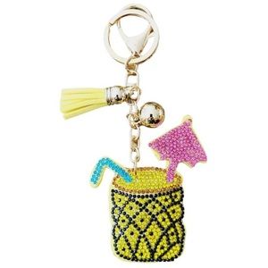 Bling Rhinestone Tropical Drink Puffy Tassel Keychain Charm